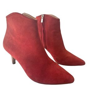 JOIE Kitten Heel Red Suede Ankle Boots Womens 8.5